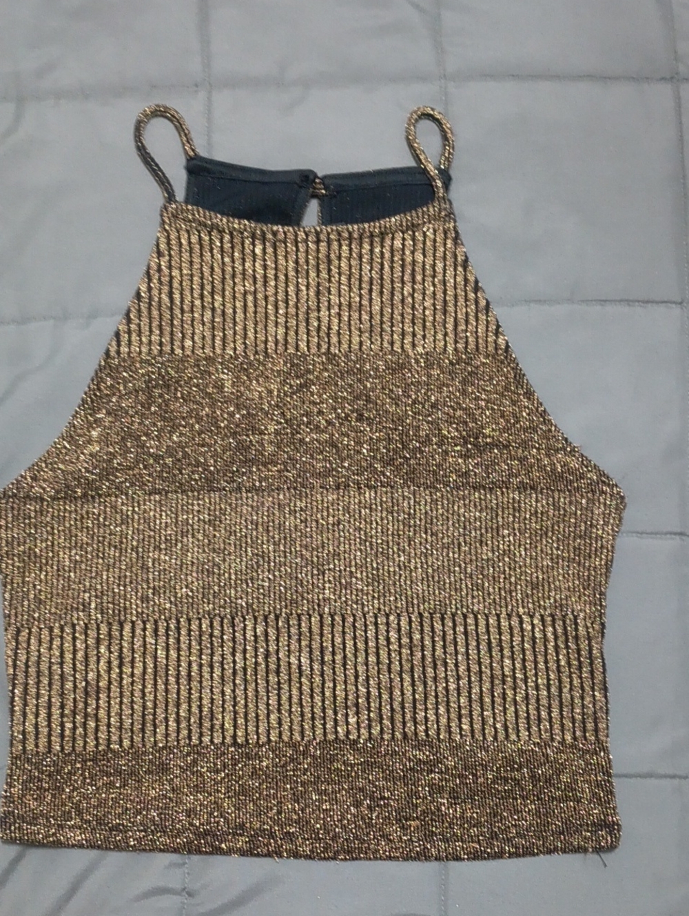 Metallic Gold High Neck Knit Tank Top
